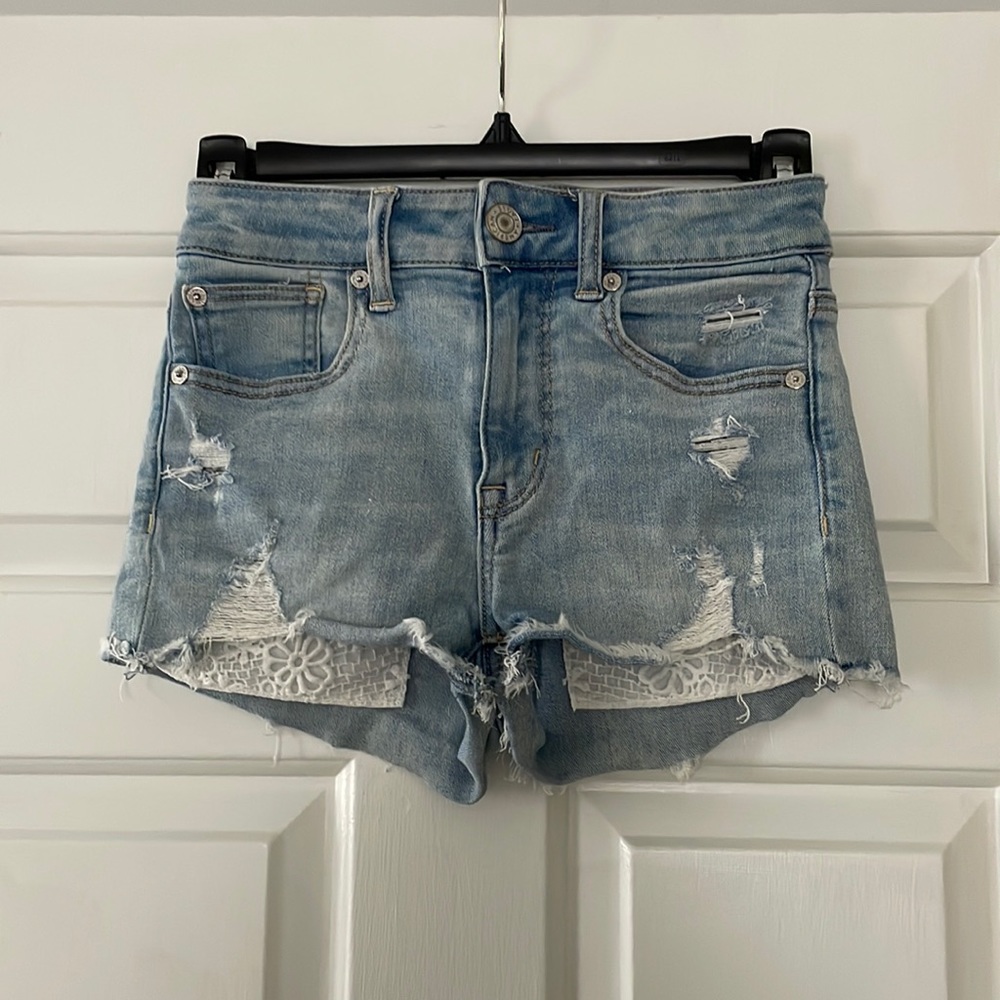 american eagle hi-rise shortie jean shorts